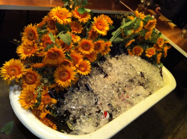 Beer Bathtub with sunflowers!